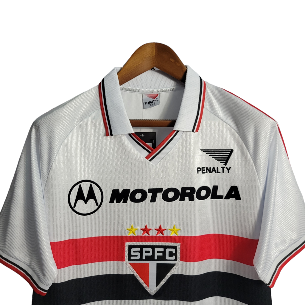 Camisa São Paulo I 2000 - Retrô Penalty - Branca com símbolo da Motorola