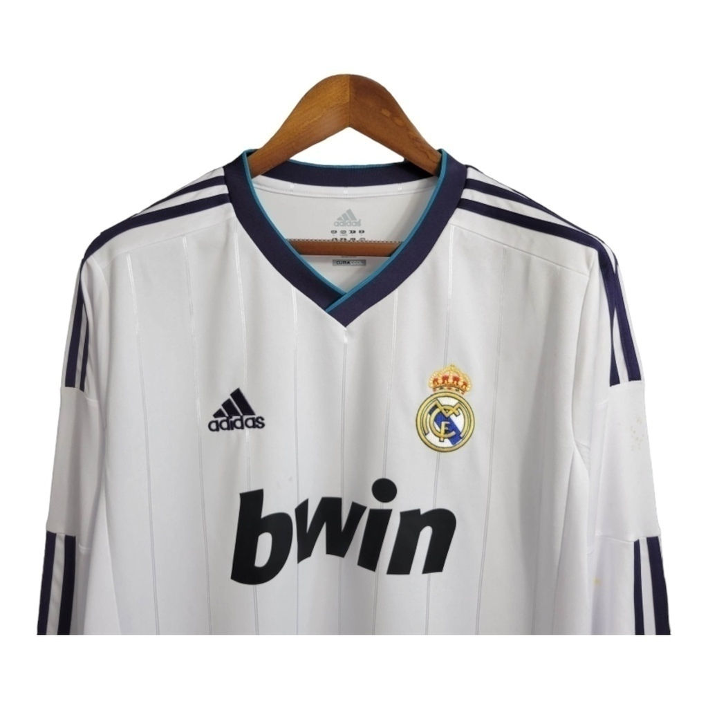 Camisa Real Madrid I 2012/2013 Manga Longa - Retrô Adidas - Branca com detalhes em azul