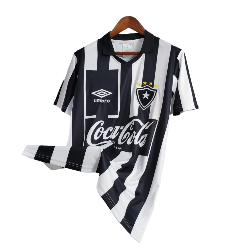 Camisa Botafogo I 1997 - Retrô Umbro - Branca com listras pretas com patrocínio da Coca Cola