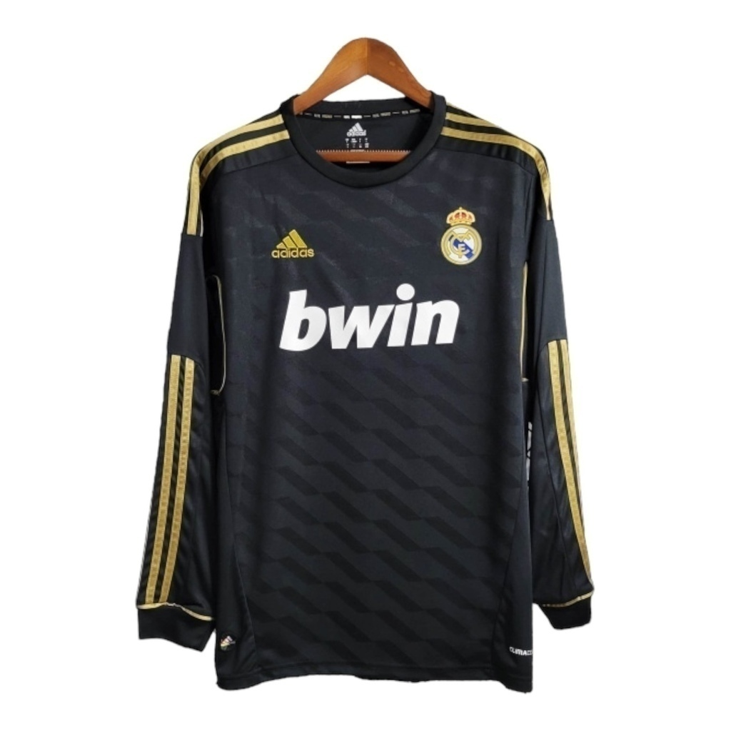 Camisa Real Madrid II 2011/2012 Manga Longa - Retrô Adidas - Preta com detalhes em dourado