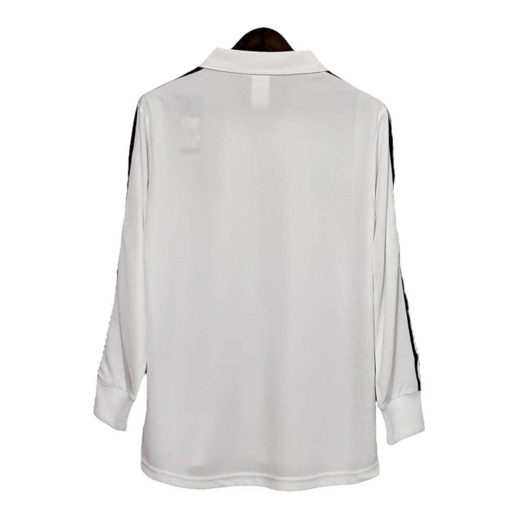 Camisa Real Madrid I 2002 Manga Longa - Retrô Adidas - Branca com listras pretas