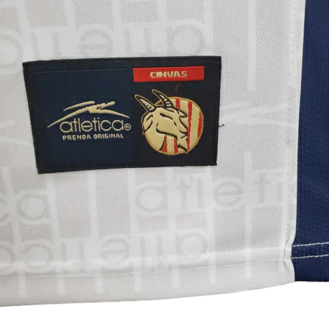Camisa Chivas Guadalajara 1999/2000 - Retrô Atlética - Branca com detalhes em vermelho e azul com todos os patrocínios