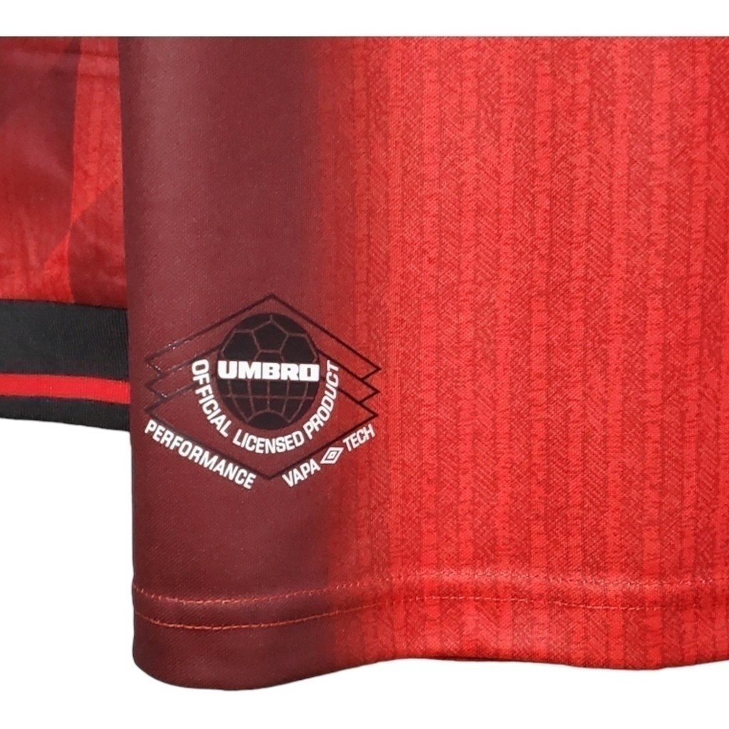 Camisa Manchester United I 1996 Manga Longa - Retrô Nike - Vermelha com detalhes em preto