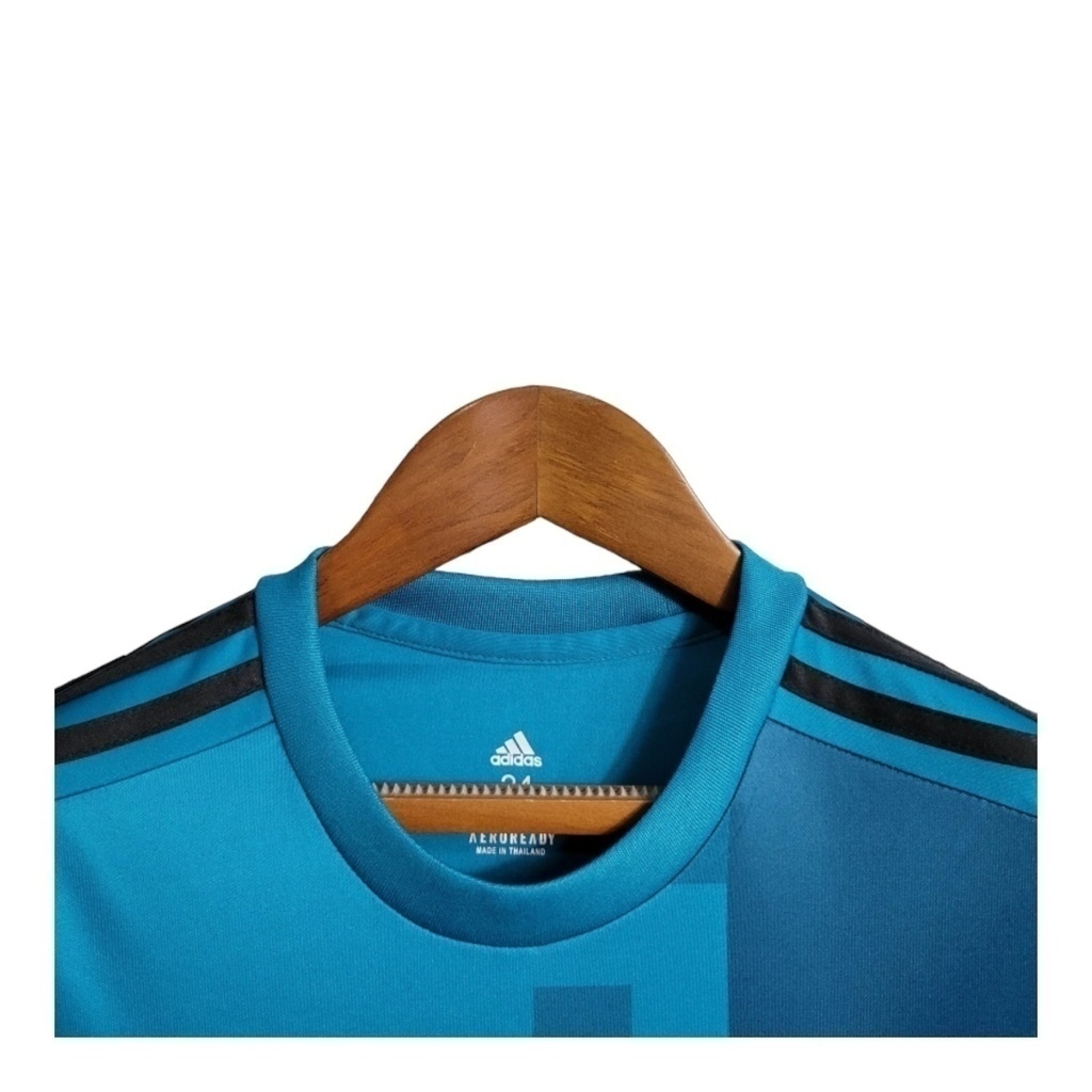 Conjunto Infantil Real Madrid II 2017/2018 - Retrô Adidas - Azul com detalhes em branco