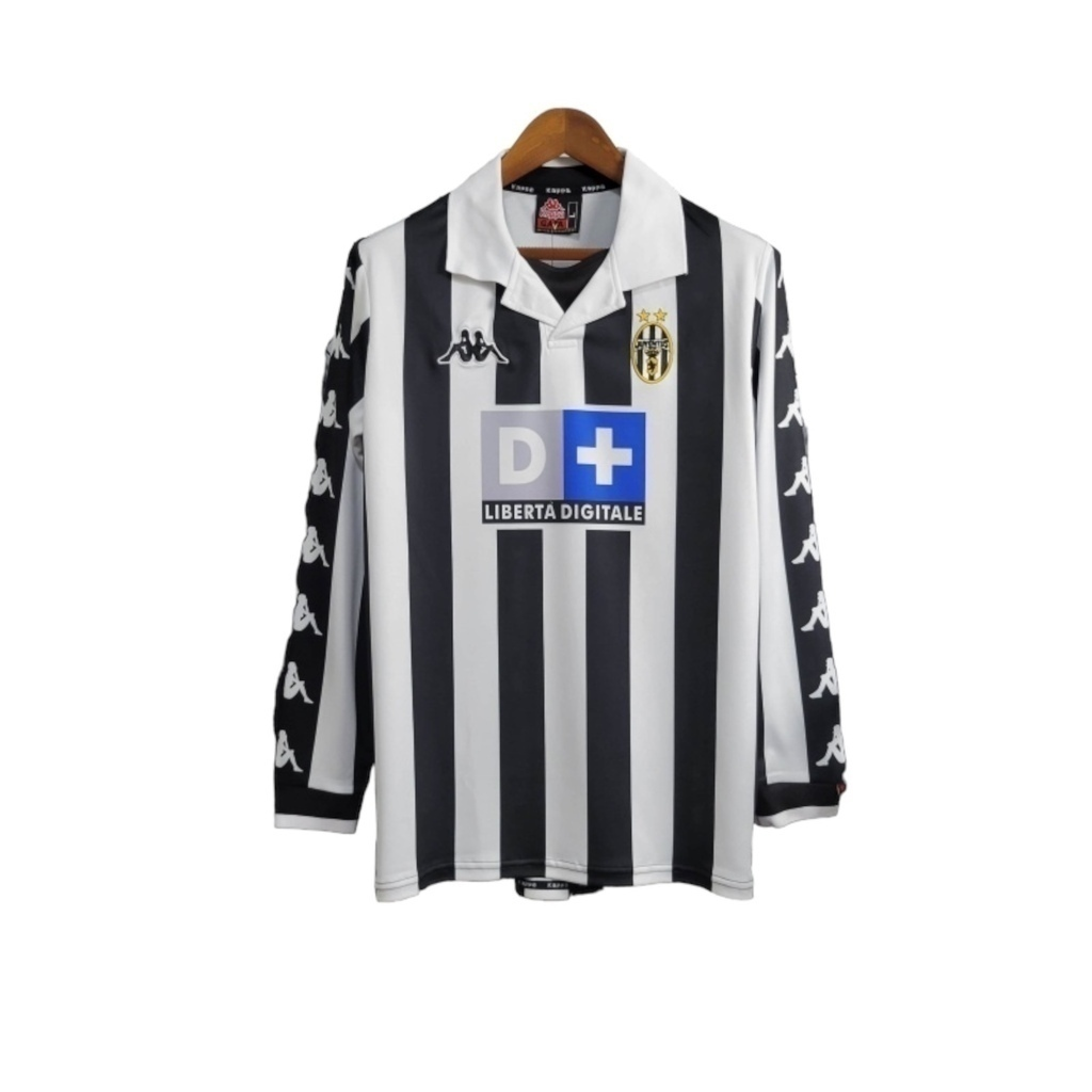 Camisa Juventus I 1999/2000 Manga Longa - Retrô Kappa - Preta e branca