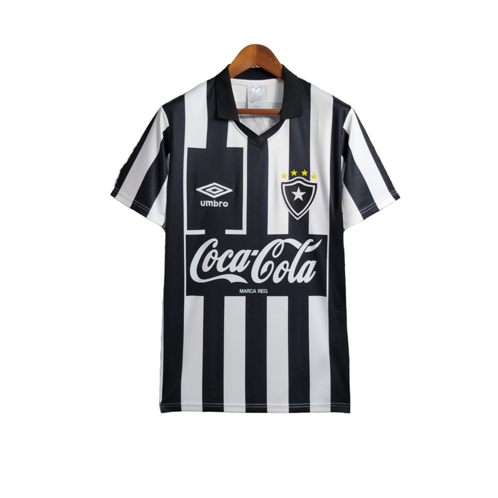 Camisa Botafogo I 1997 - Retrô Umbro - Branca com listras pretas com patrocínio da Coca Cola