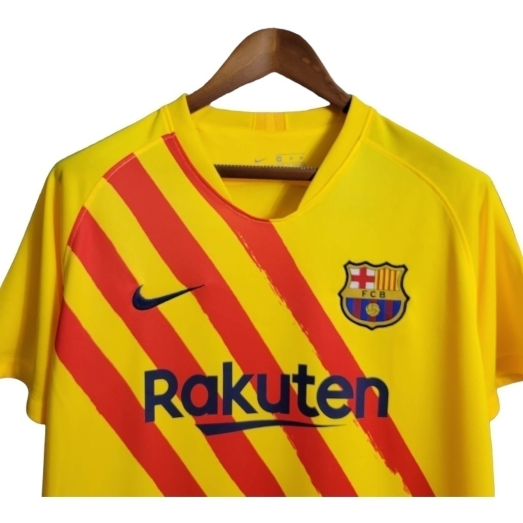 Camisa Barcelona I 2019/2020 - Retrô Nike - Amarela com detalhes em vermelho