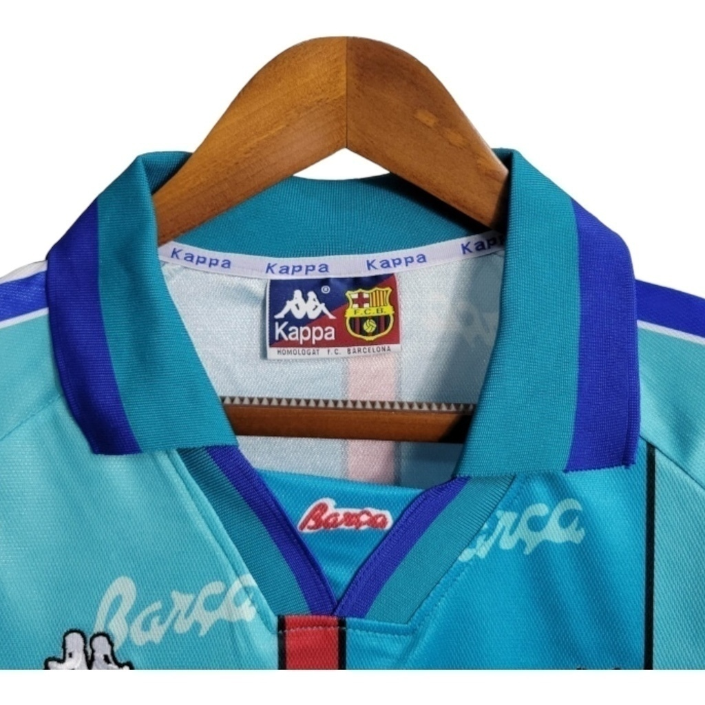 Camisa Barcelona II 1995/1997 - Retrô Kappa - Azul com detalhes em vermelho