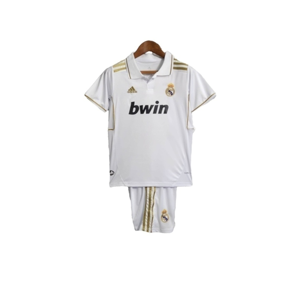 Conjunto Infantil Real Madrid I 2011/2012 - Retrô Adidas - Branco com detalhes em dourado