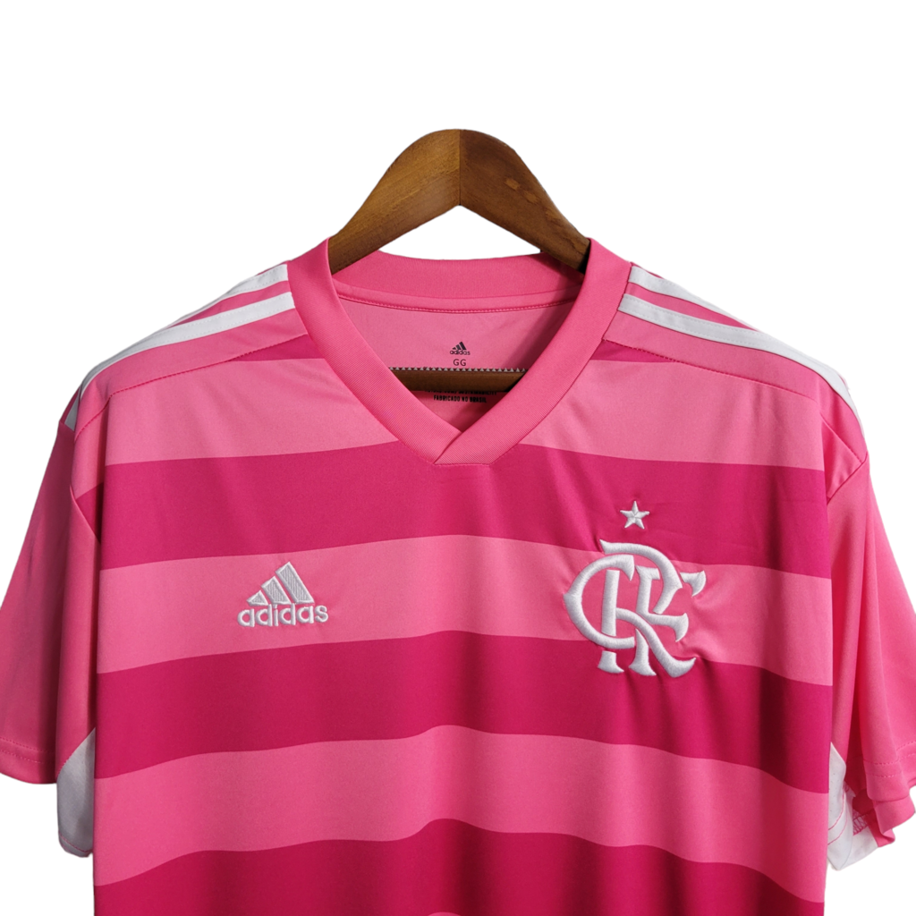 Camisa Flamengo Outubro Rosa 2022 - Retrô Adidas - Rosa em 2 tons e Símbolo em Branco
