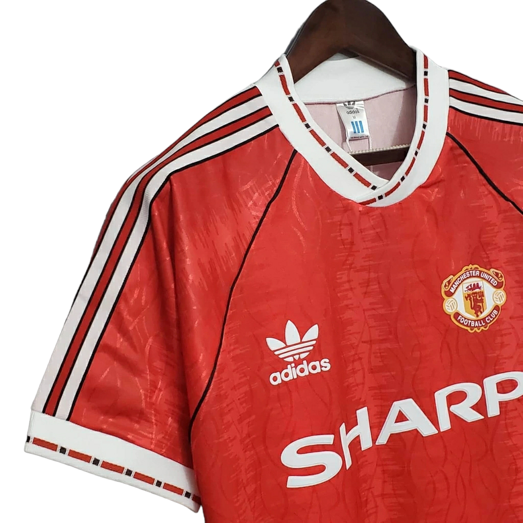Camisa Manchester United I 1992 - Retrô Adidas - Vermelha com detalhes em branco