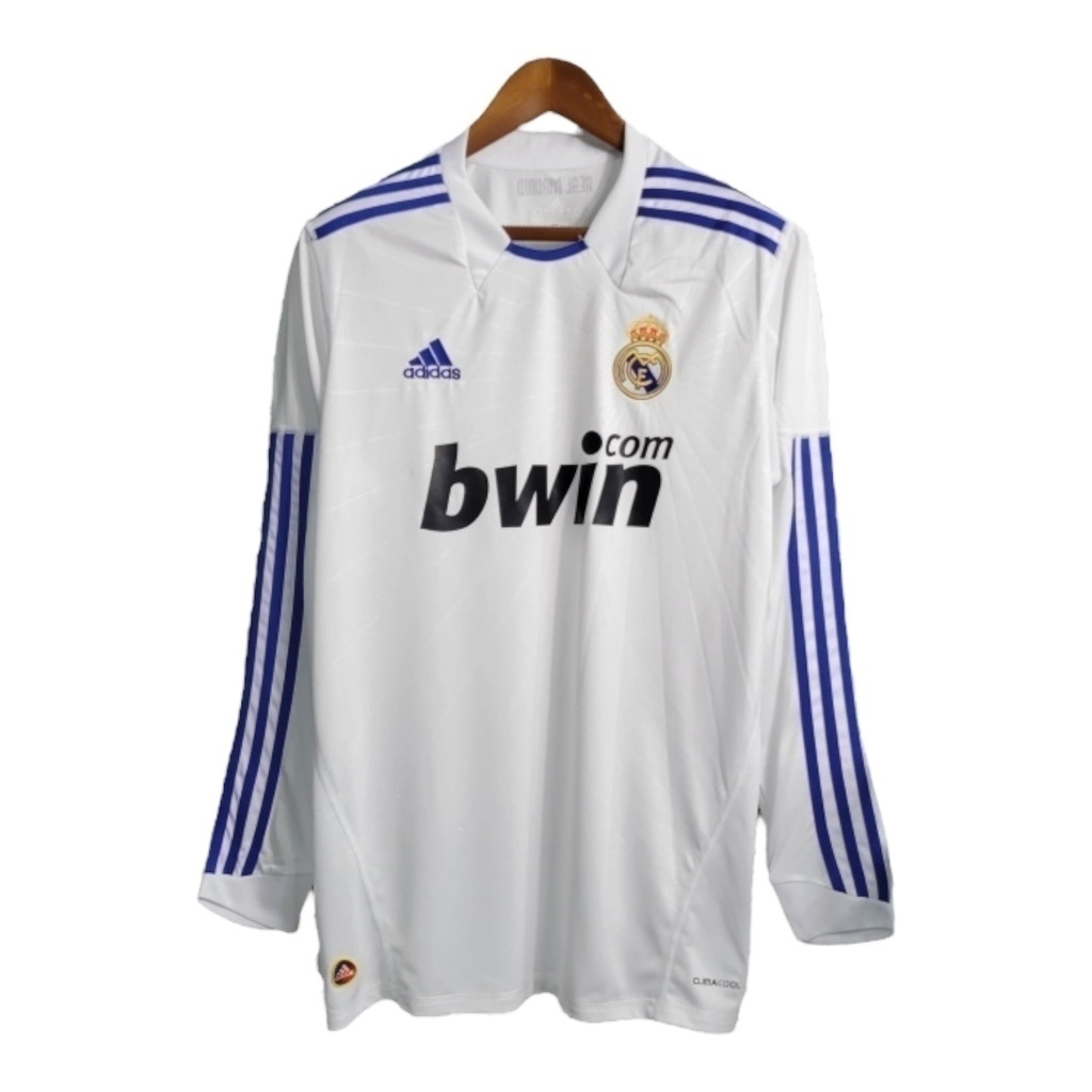 Camisa Real Madrid I 2010/2011 Manga Longa - Retrô Adidas - Branca com detalhes em azul