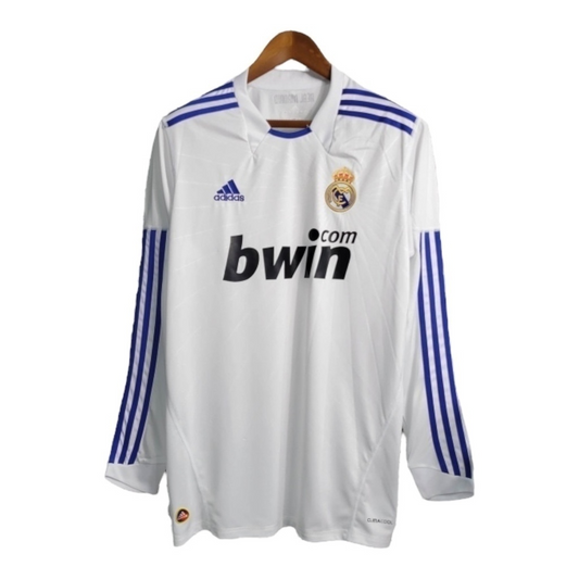 Camisa Real Madrid I 2010/2011 Manga Longa - Retrô Adidas - Branca com detalhes em azul