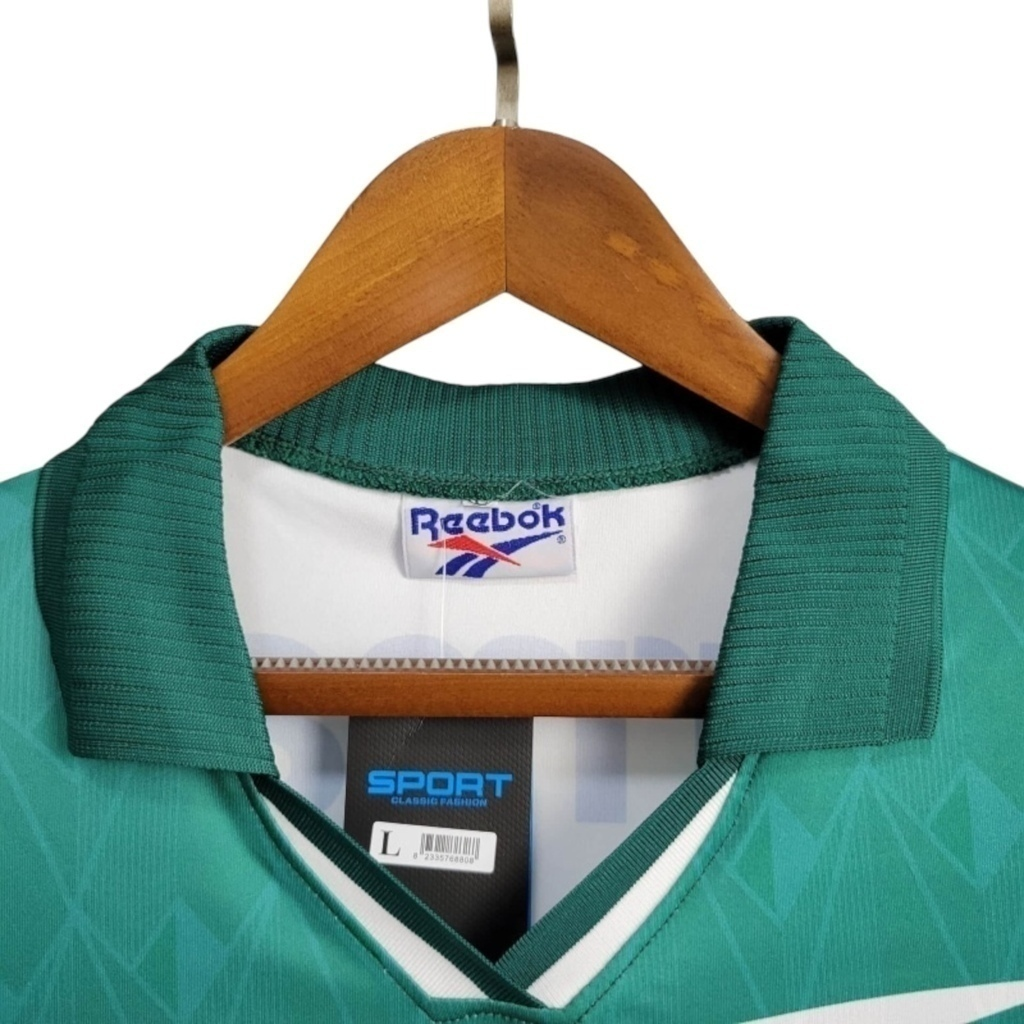Camisa Palmeiras II 1996 - Retrô Reebok - Branca com detalhes em verde com patrocínio Parmalat