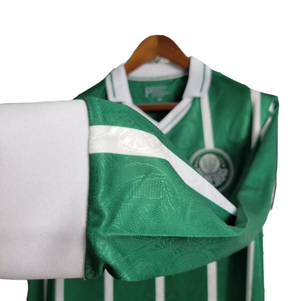 Camisa Palmeiras I 1993 Manga Longa - Retrô - Verde com listras em branco