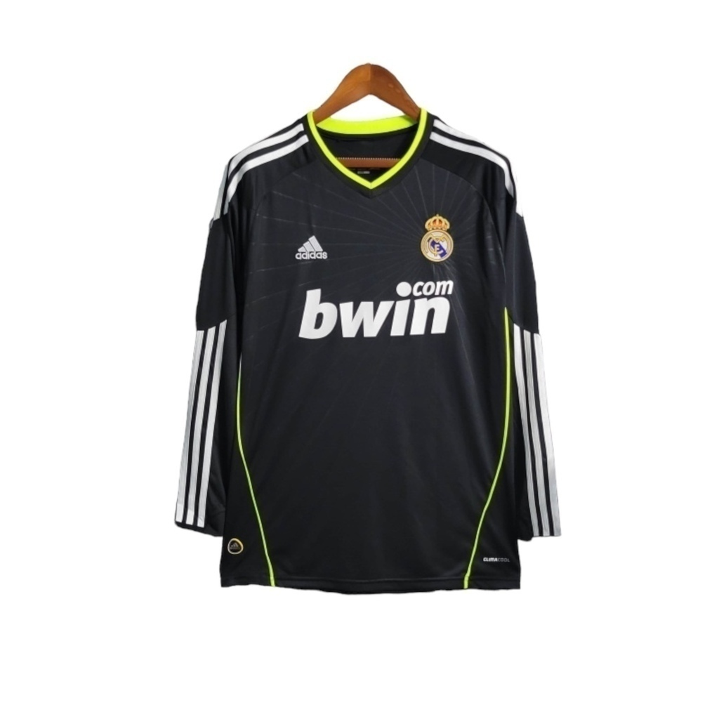 Camisa Real Madrid II 2010/2011 Manga Longa - Retrô Adidas - Preta com detalhes em branco e amarelo