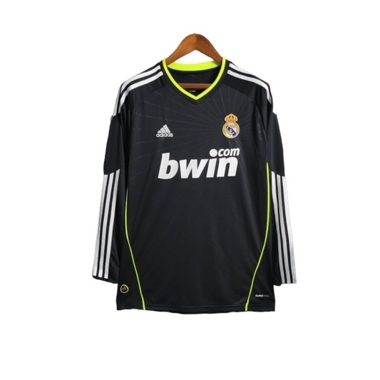 Camisa Real Madrid II 2010/2011 Manga Longa - Retrô Adidas - Preta com detalhes em branco e amarelo