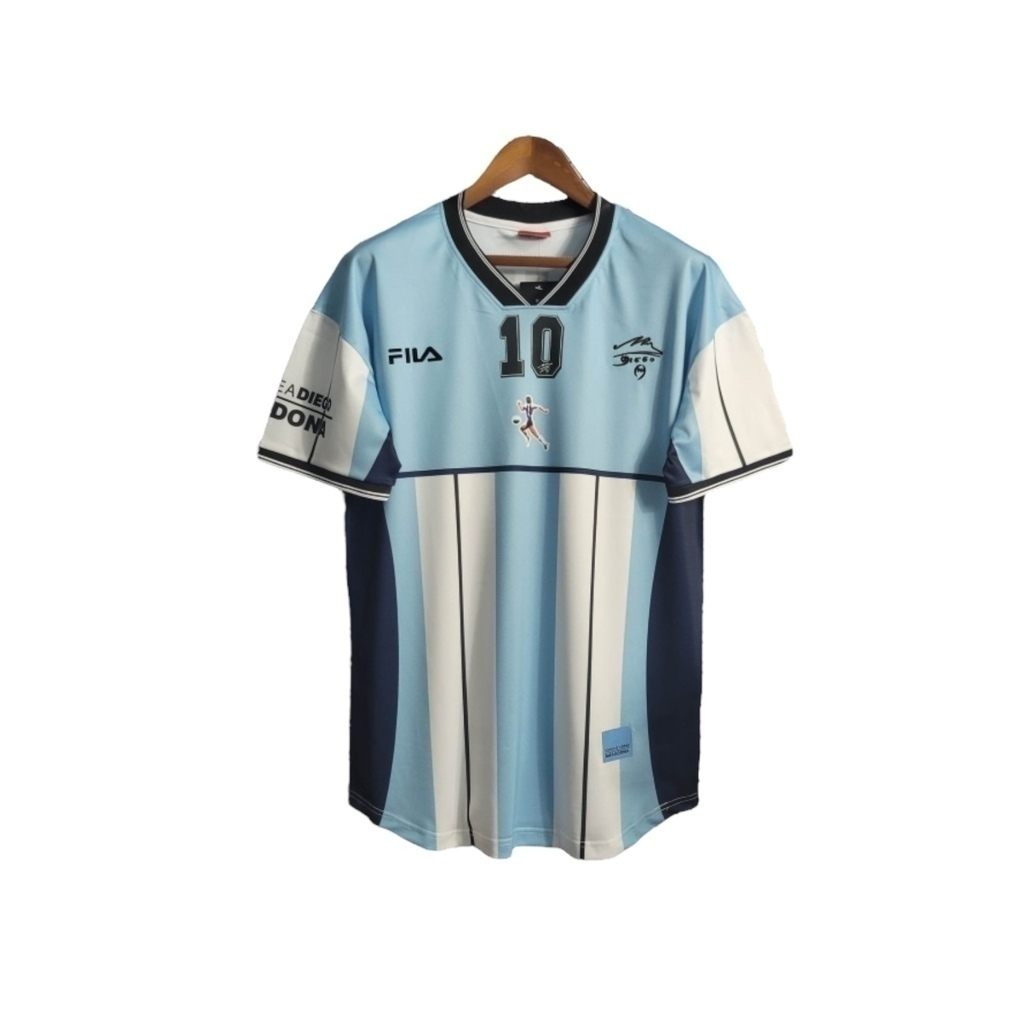 Camisa Seleção da Argentina 2010 Maradona - Retrô Fila - Azul com detalhes em branco e preto