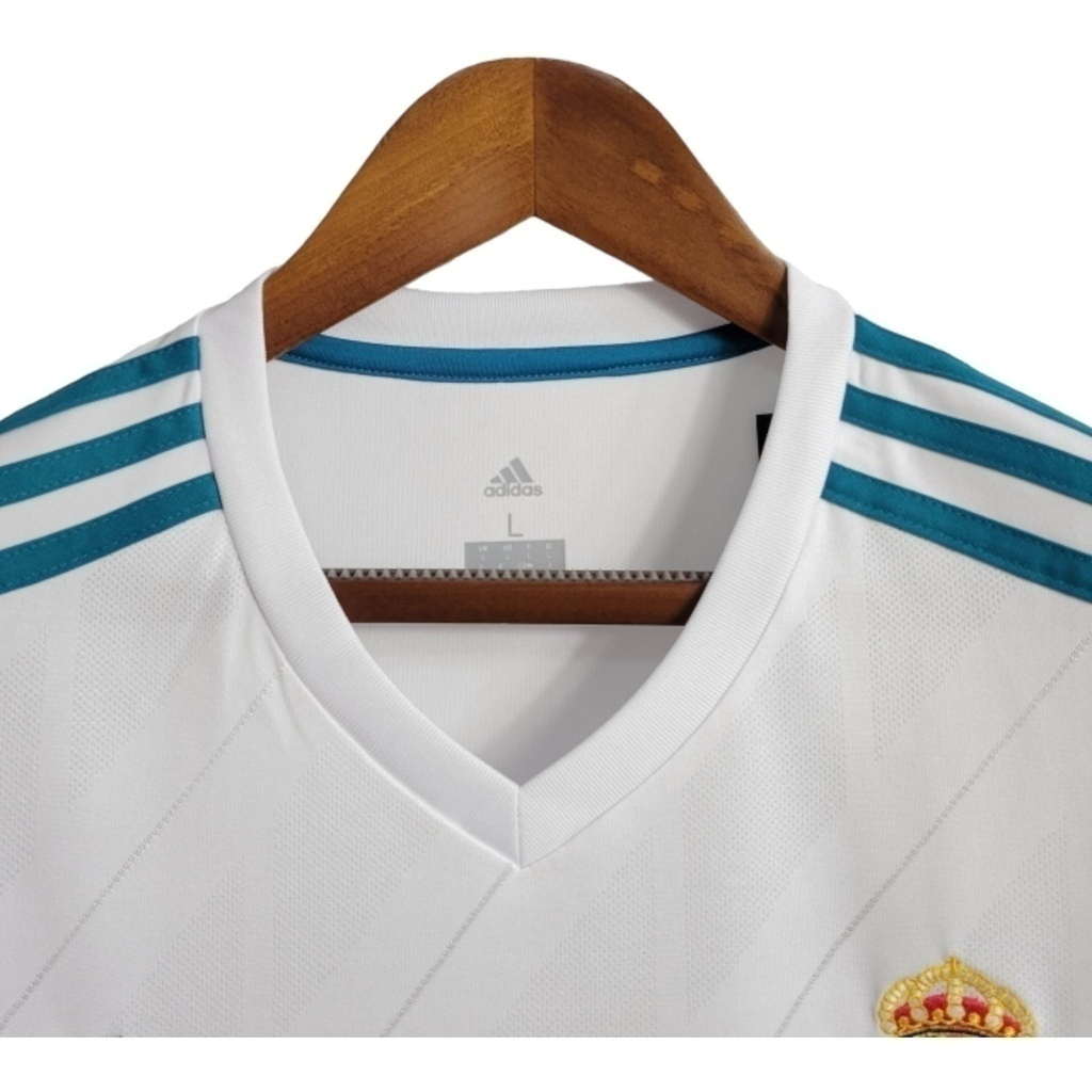 Camisa Real Madrid I 2017/2018 Manga Longa - Retrô Adidas - Branca com detalhes em azul