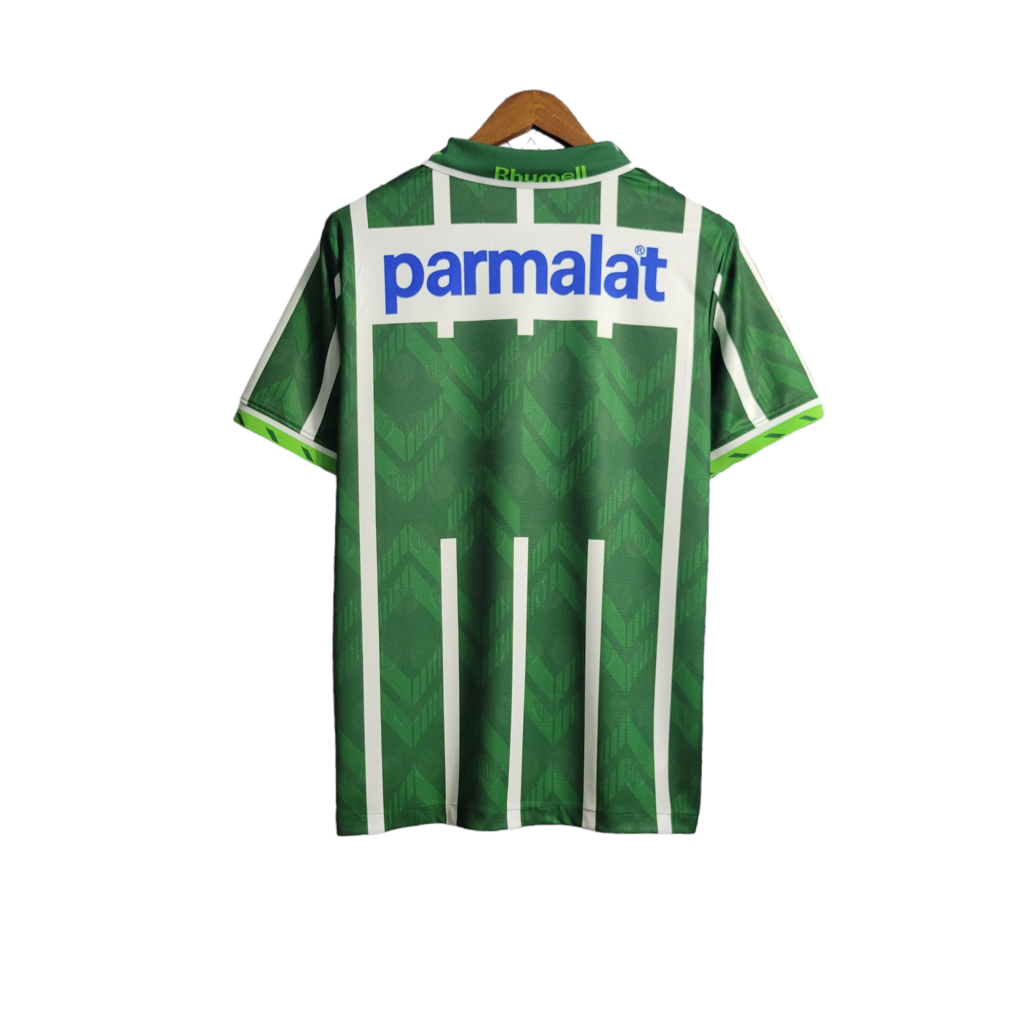 Camisa Palmeiras I 1996 - Retrô Rhumell - Verde com detalhes branco com patrocínio Parmalat