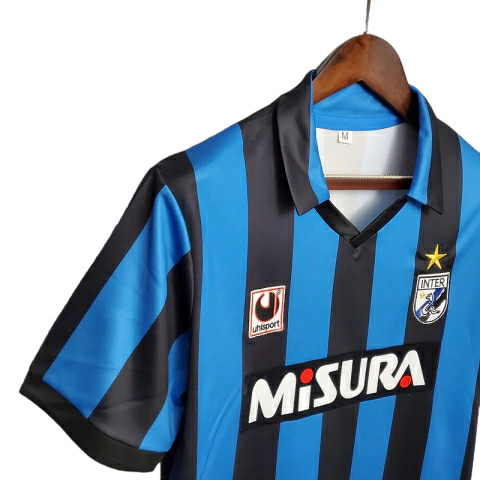 Camisa Inter de Milão I 1988/1990 - Retrô Uhlsport - Azul e preta