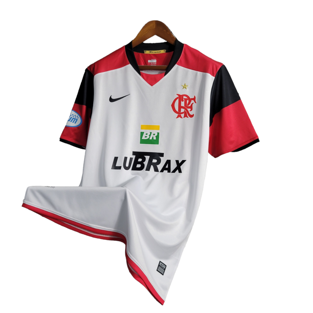 Camisa Flamengo II 2008/2009 - Retrô Nike - Branca com detalhes em vermelho patrocinio Lubrax