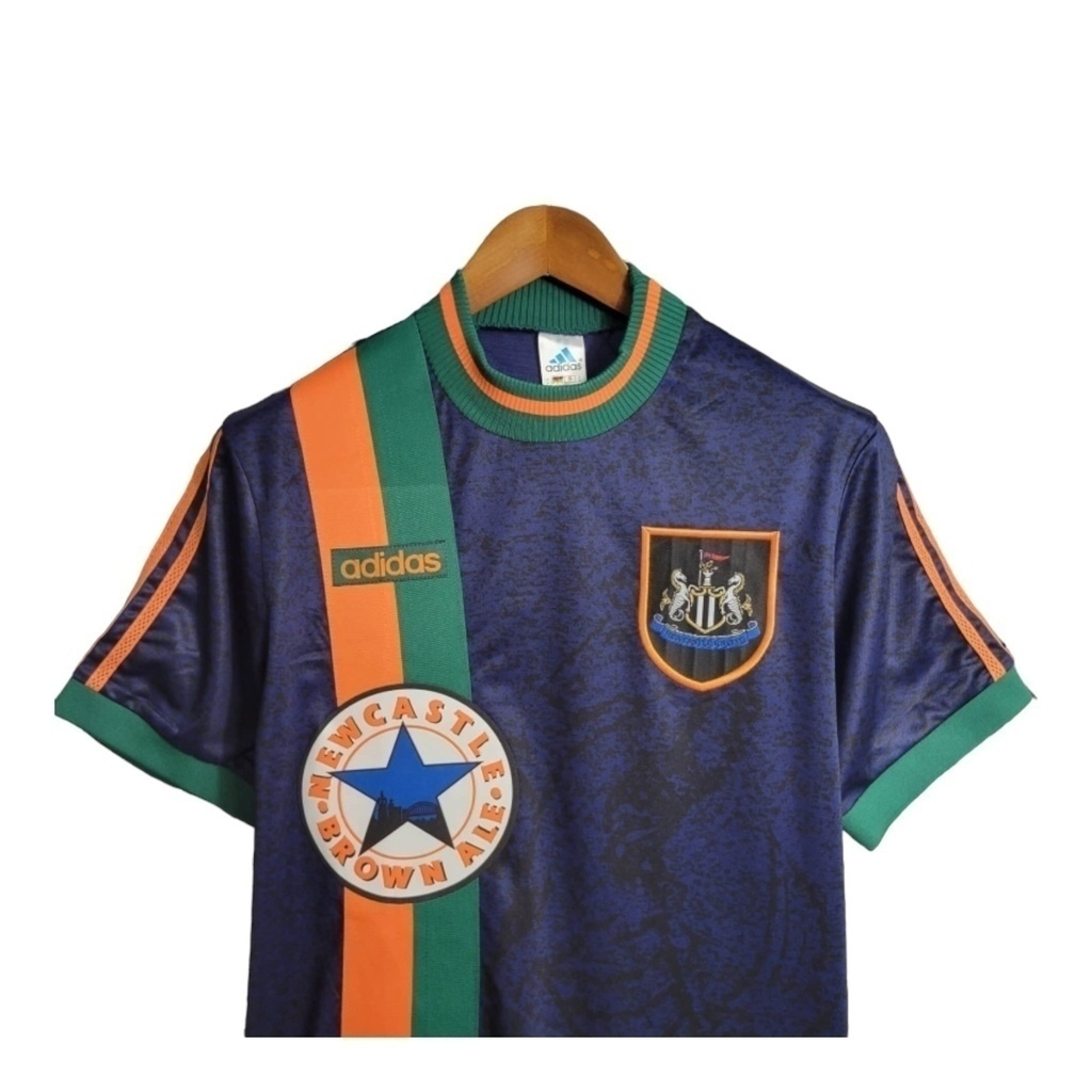 Camisa Newcastle II 1997/1998 - Retrô Adidas - Azul com detalhes em verde e laranja