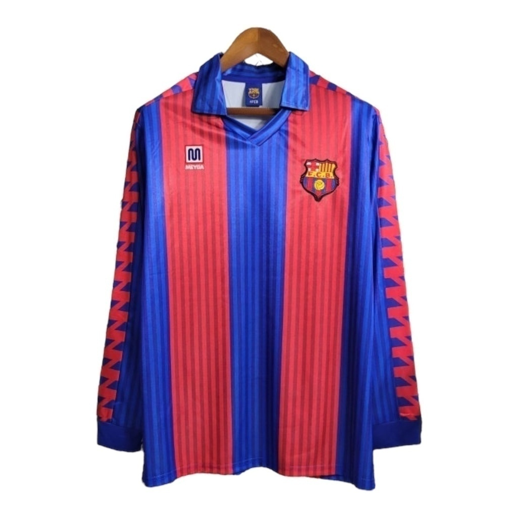 Camisa Barcelona I 1992 Manga Longa - Retrô Meyba - Azul e vermelha