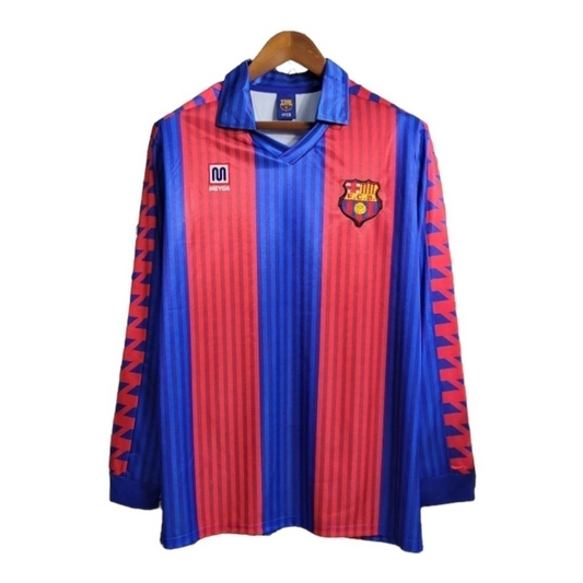 Camisa Barcelona I 1992 Manga Longa - Retrô Meyba - Azul e vermelha