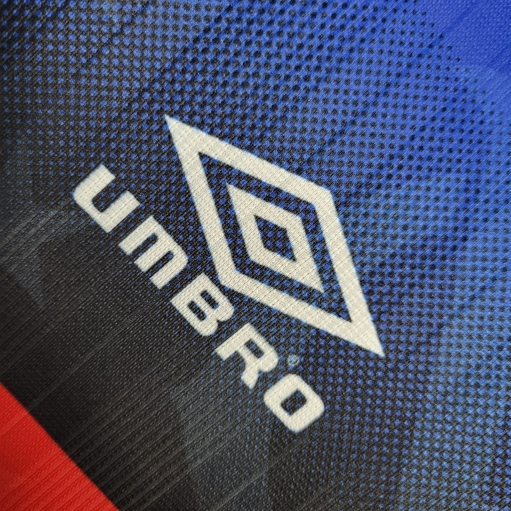 Camisa Flamengo II 1995 - Retrô Umbro - Azul com listras em amarelo preto e vermelho