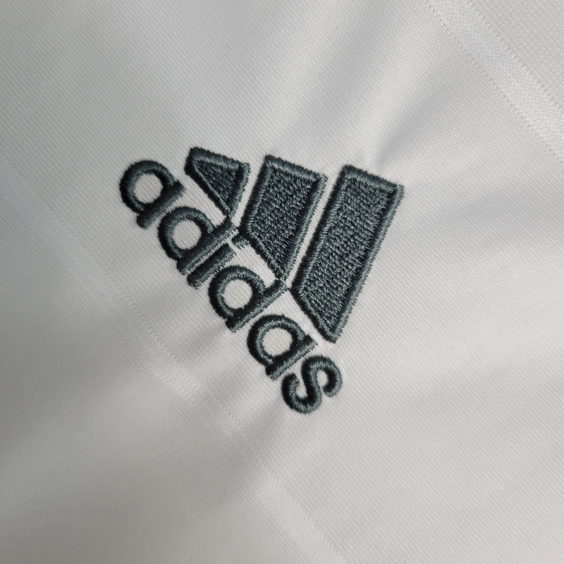Camisa Real Madrid I 2013/2014 Manga Longa - Retrô Adidas - Branca com detalhes em cinza e laranja