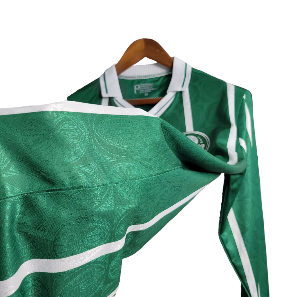 Camisa Palmeiras I 1993 Manga Longa - Retrô - Verde com listras em branco