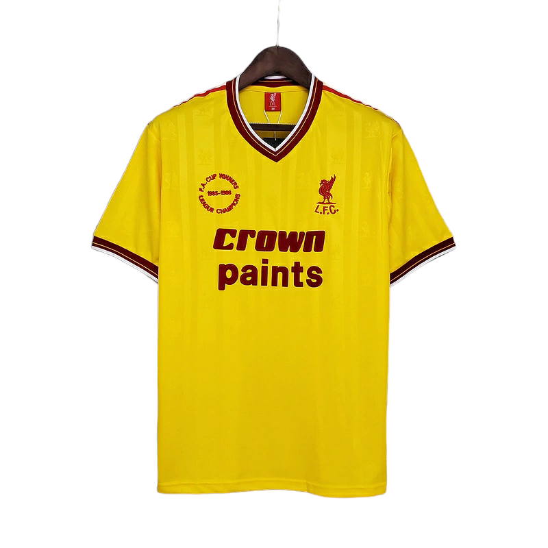 Camisa Liverpool 1985/1986 - Retrô - Amarela com detalhes em vermelho e branco