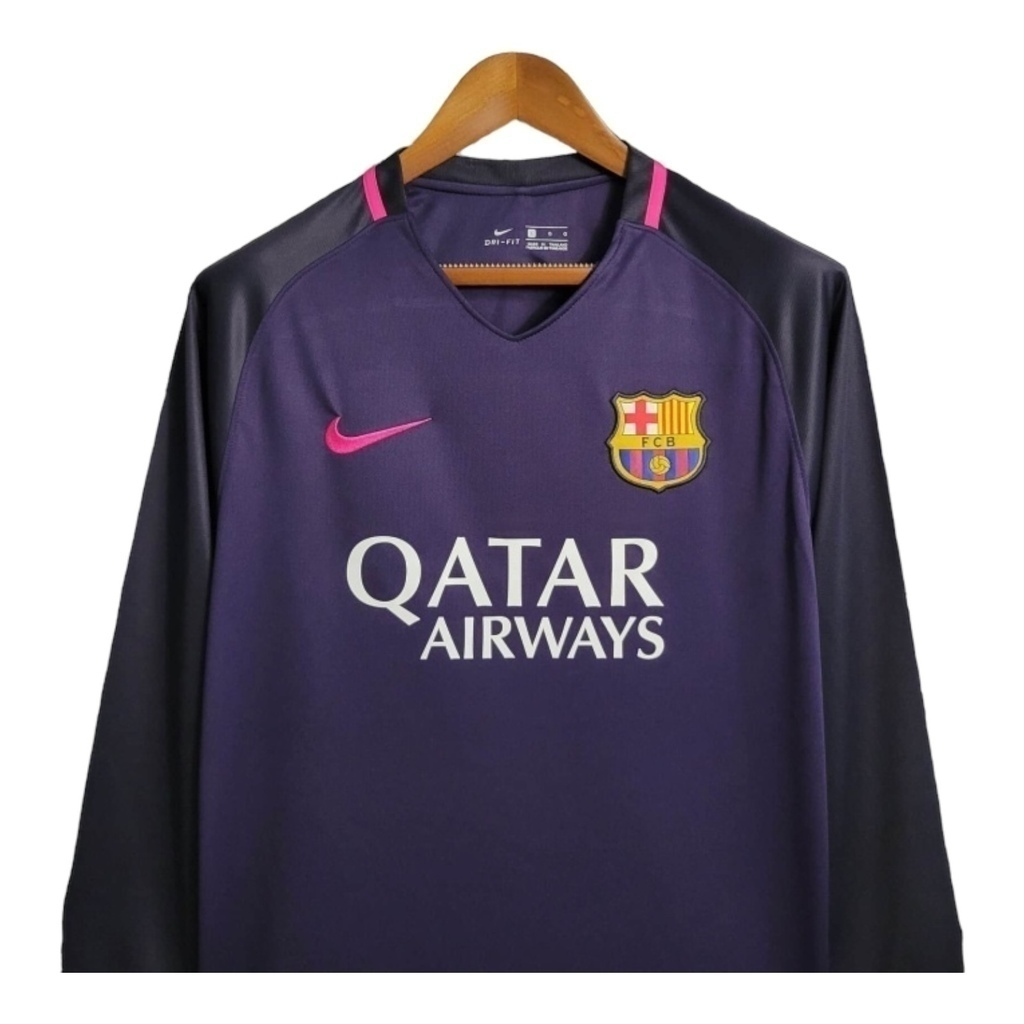 Camisa Barcelona 2016/2017 Manga Longa - Retrô Nike - Roxa com detalhes em rosa