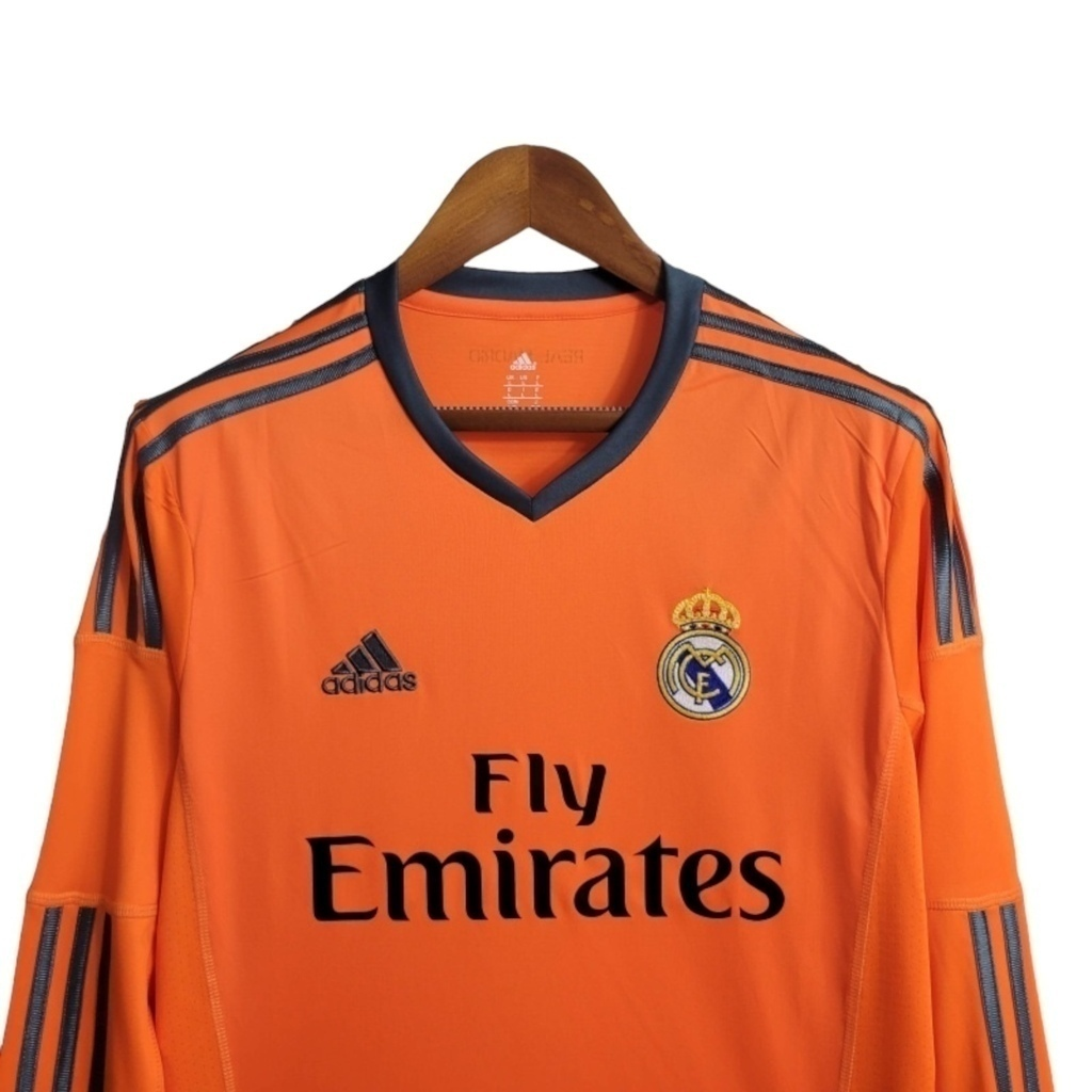 Camisa Real Madrid II 2013/2014 Manga Longa - Retrô Adidas - Laranja com detalhes em cinza
