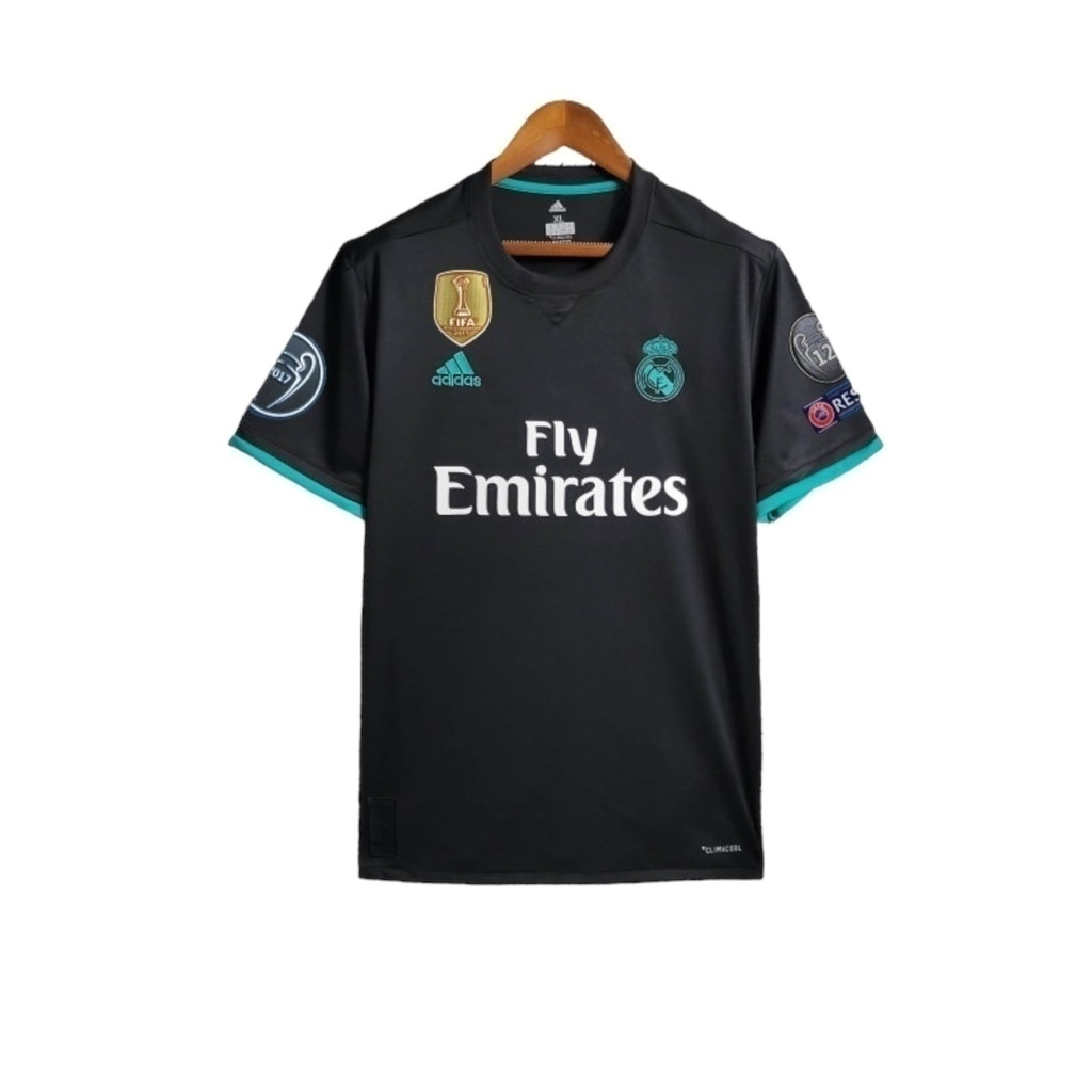 Camisa Real Madrid II 2017/2018 - Retrô Adidas - Preta com detalhes em verde com todos os patch