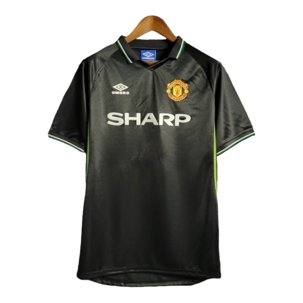 Camisa Manchester United 1998 - Retrô Umbro - Preta com detalhes em verde