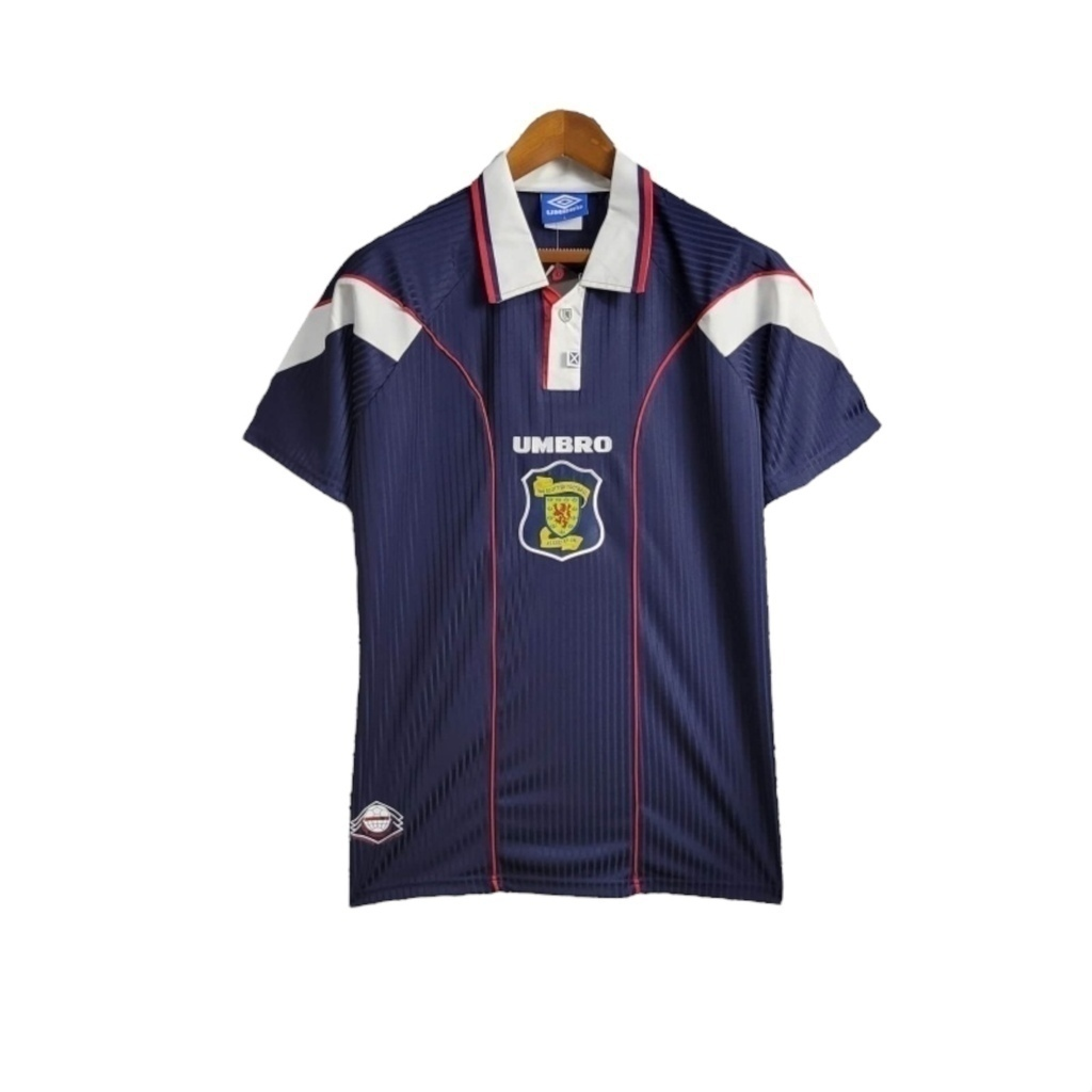 Camisa Seleção da Escócia II 1996/1998 - Retrô Umbro - Azul com detalhes em vermelho e branco