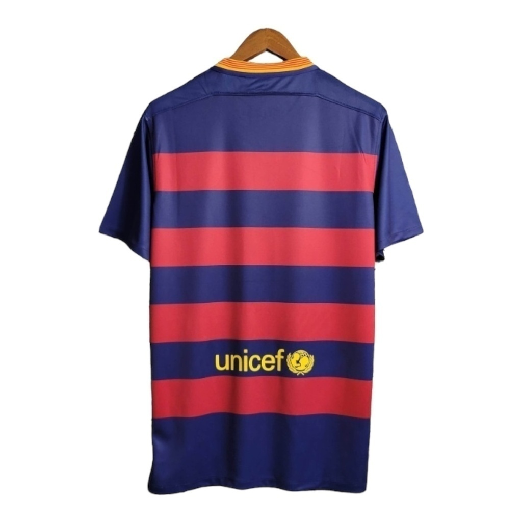 Camisa Barcelona I 2015/2016 - Retrô Nike - Azul com detalhes em vermelho e amarelo
