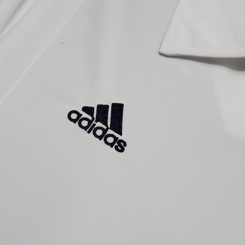 Camisa Real Madrid I 2002 Manga Longa - Retrô Adidas - Branca com listras pretas