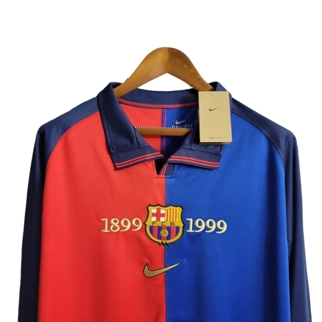 Camisa Barcelona Edição Centenário 1998/1999 Manga Longa - Retrô Nike - Azul e vermelha