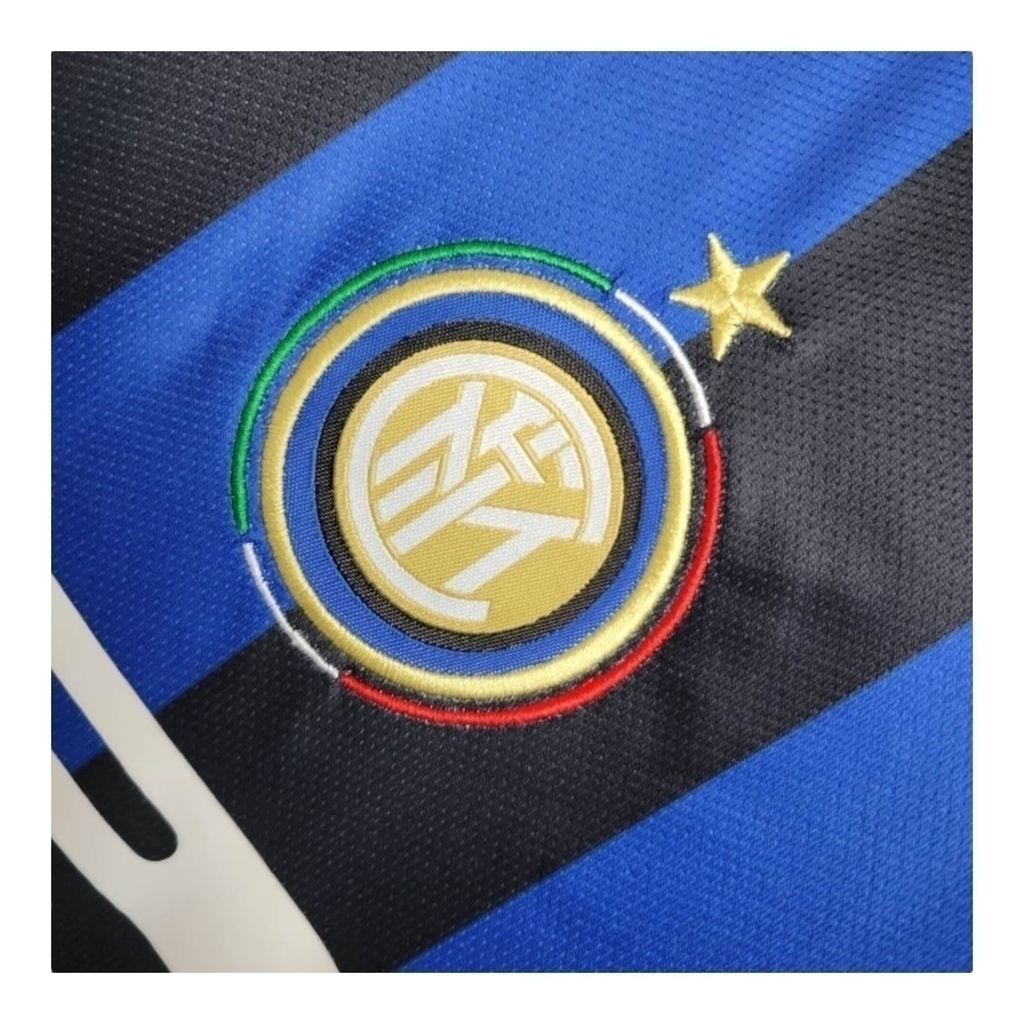 Conjunto Infantil Inter de Milão I 2009/2010 - Retrô Nike - Azul com detalhes em preto e branco