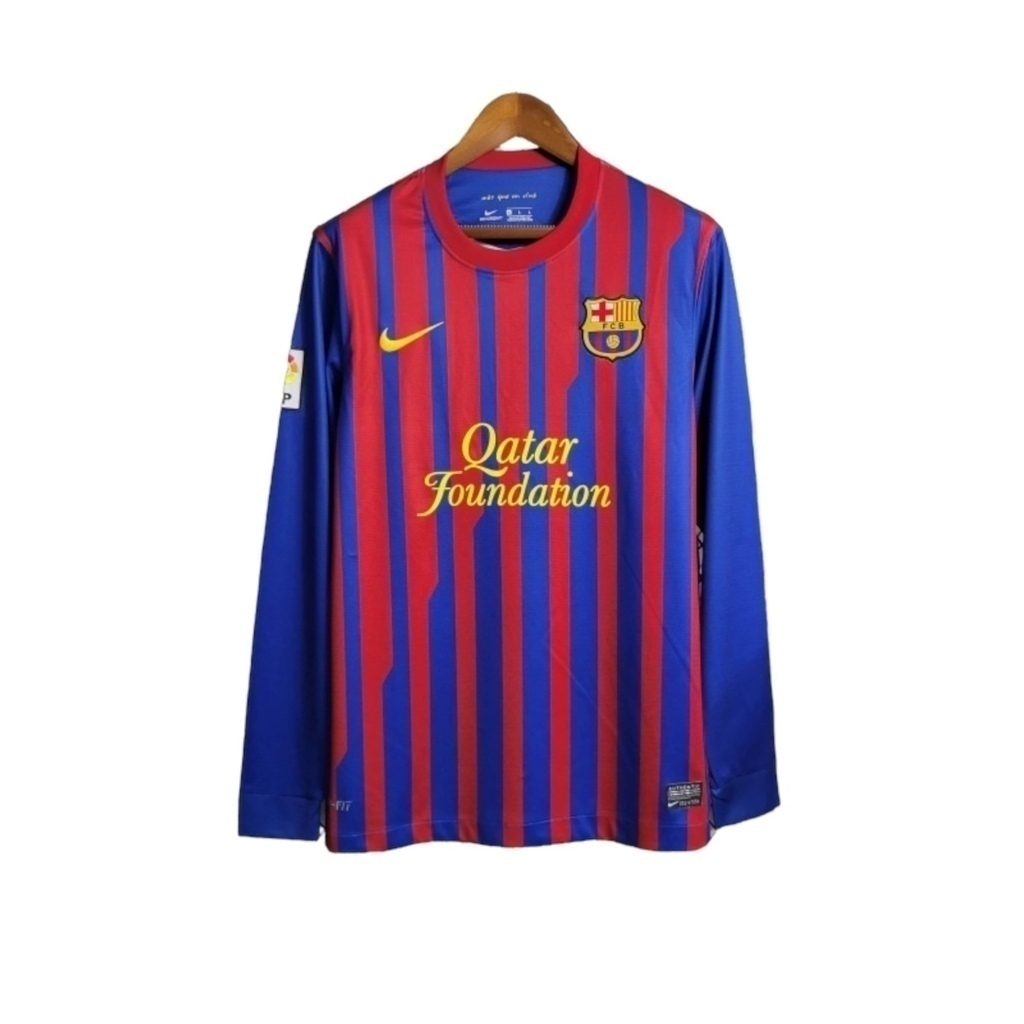 Camisa Barcelona I 2011/2012 Manga Longa - Retrô Nike - Vermelha com detalhes em azul