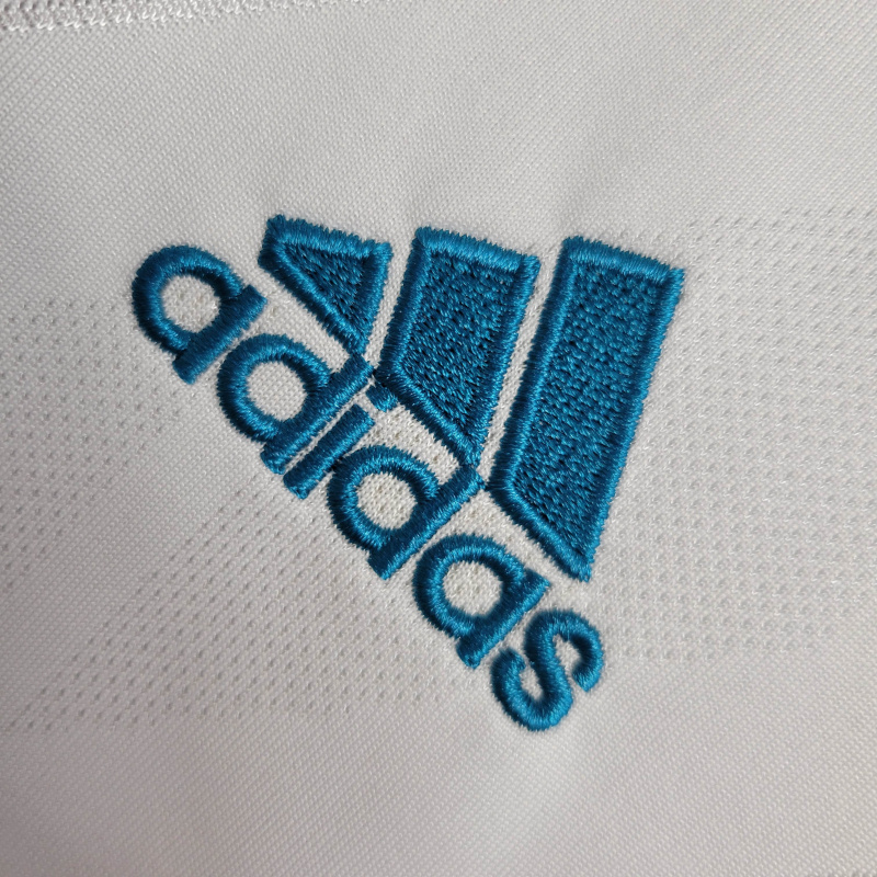 Camisa Real Madrid I 2017/2018 Manga Longa - Retrô Adidas - Branca com detalhes em azul