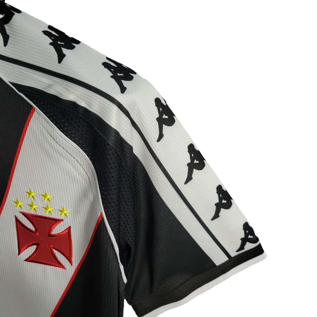 Camisa Vasco da Gama I Retrô 2000 - Retrô Kappa Masculino - Preta com faixa branca e detalhes em amarelo e vermelho
