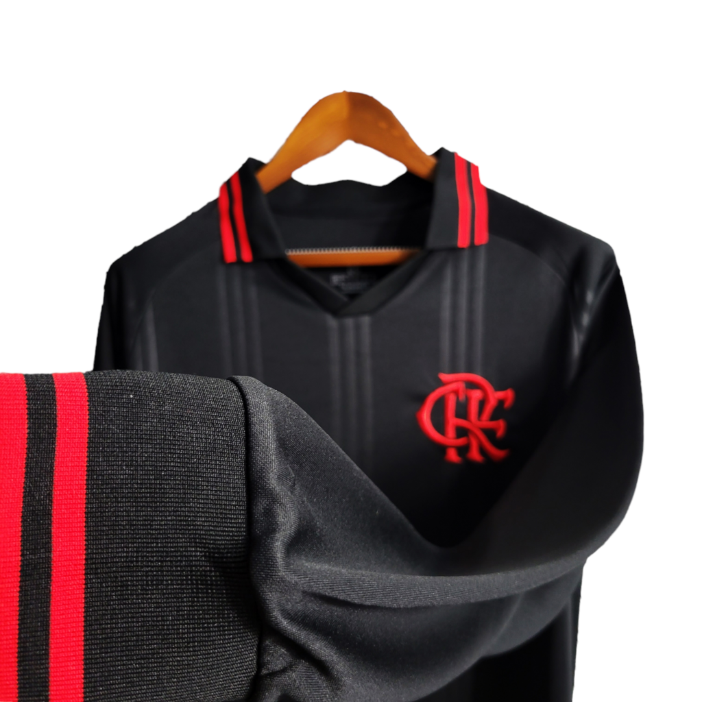 Camisa Flamengo III 2019/2020 Manga Longa - Retrô Adidas - Preta com detalhes em vermelho