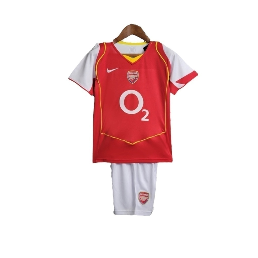 Conjunto Infantil Arsenal I 2004/2005 - Retrô Nike - Vermelho com detalhes em branco e amarelo