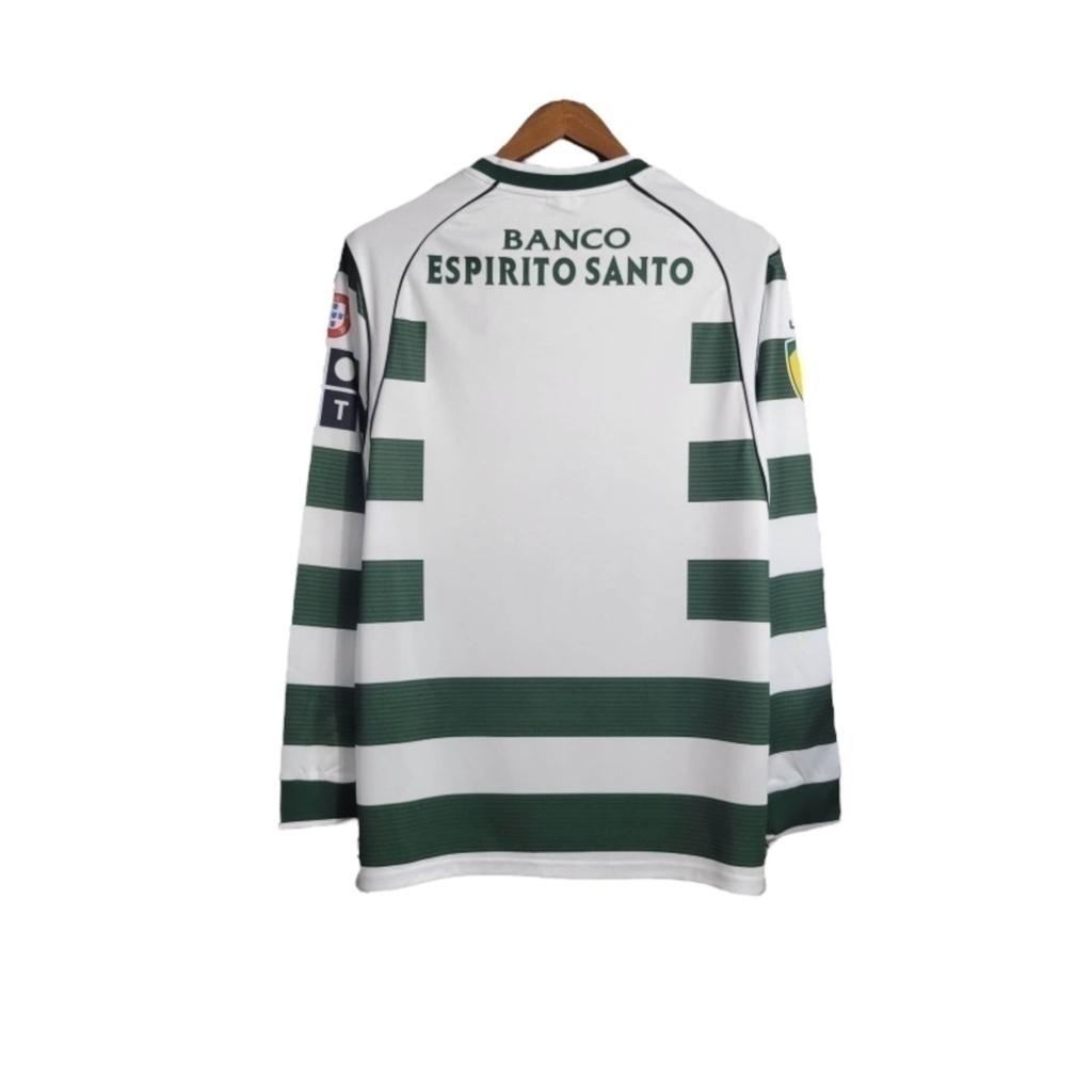 Camisa Sporting Lisboa I 2001/2003 Manga Longa - Retrô Reebok - Branca com detalhes em verde