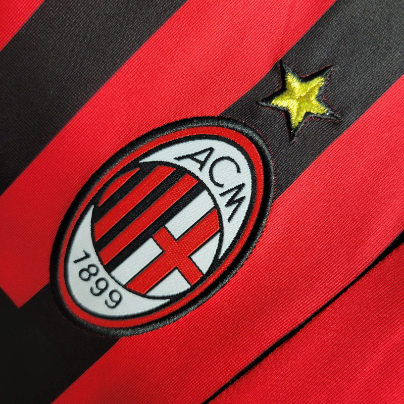 Camisa AC Milan I 2007/2008 Manga Longa - Retrô Adidas - Vermelha e preta
