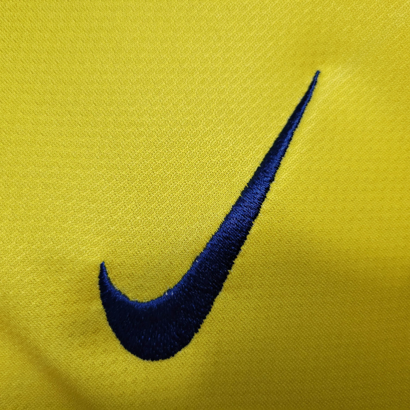 Camisa Barcelona II 2008/2009 Manga Longa - Retrô Nike - Amarela com detalhes em azul e vermelho